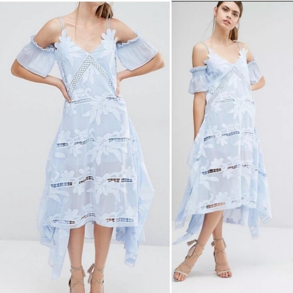 SELF-PORTRAIT Blue Floral Embroidered Midi Dress - Picture 2 of 16
